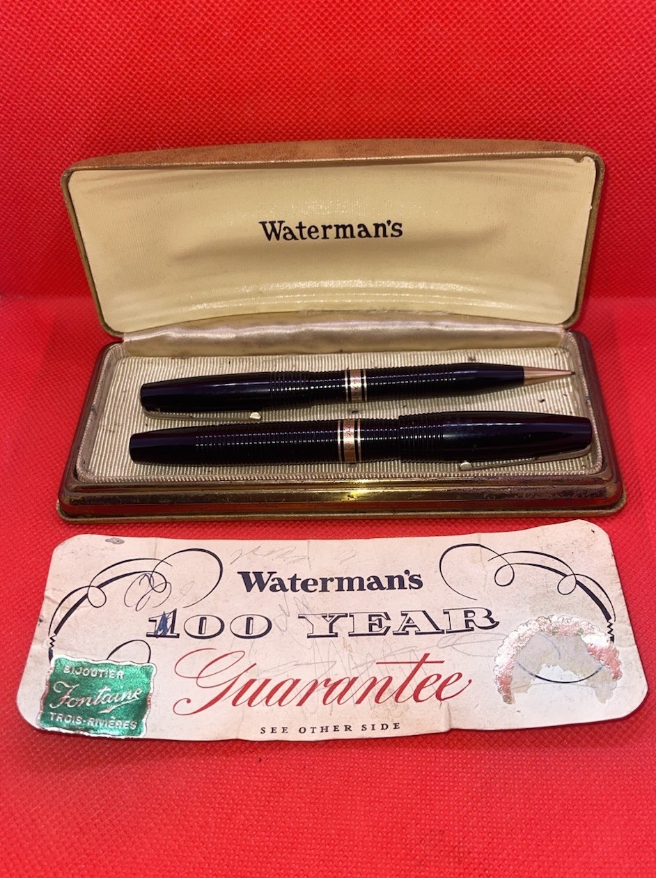 1940s Waterman’s Ideal Fountain Pen & Mechanical Pencil w/ Box & Papers 14k Nib 1940s Waterman’s Ideal Fountain Pen & Mechanical Pencil w/ Box & Papers 14k Nib