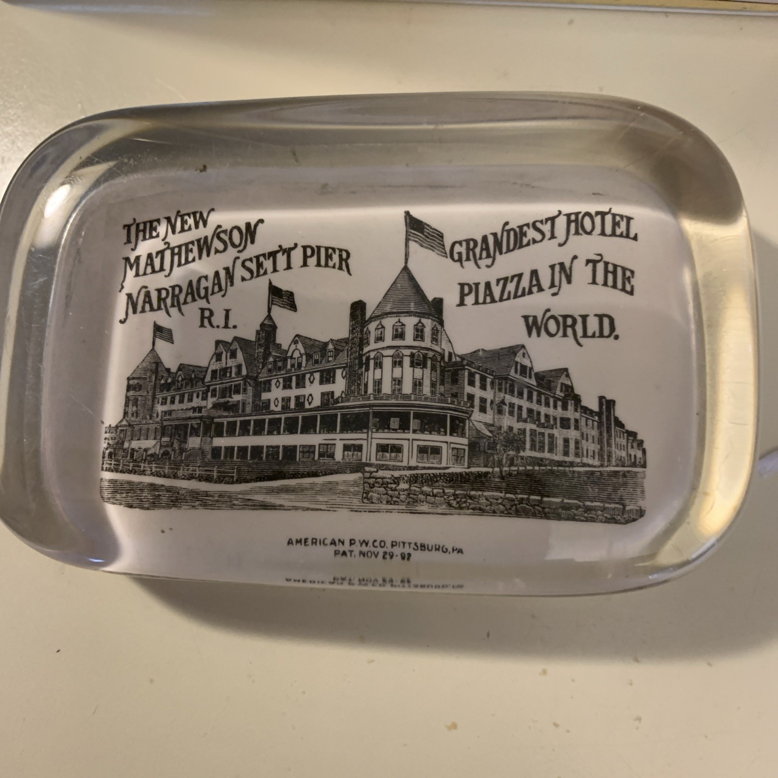 Beautiful Antique Advertising Paperweight NARRAGANSETT PIER, R.I. Nov. 29, 1892 Beautiful Antique Advertising Paperweight NARRAGANSETT PIER, R.I. Nov. 29, 1892