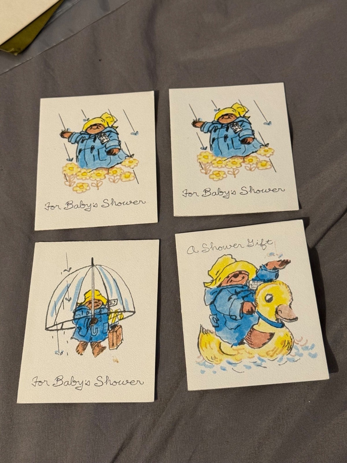 Vintage 1978 Paddington Bear Baby Shower Cards, Set of 4 C.R. Gibson Gift Cards,