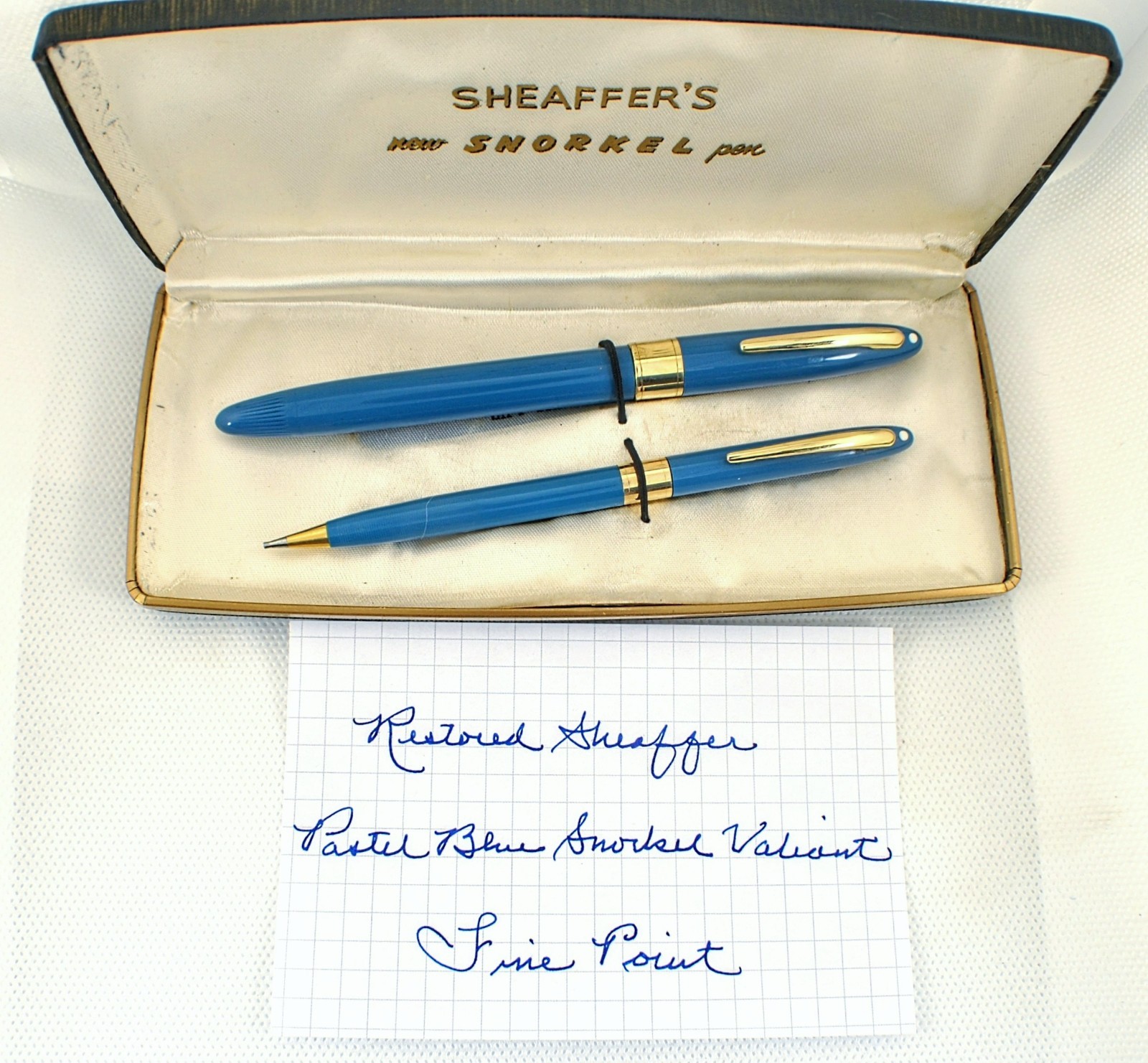Very Nice Pastel Blue Snorkel Valiant; 14k Gold Fine Pt; New Sac,Seals; RESTORED Very Nice Pastel Blue Snorkel Valiant; 14k Gold Fine Pt; New Sac,Seals; RESTORED
