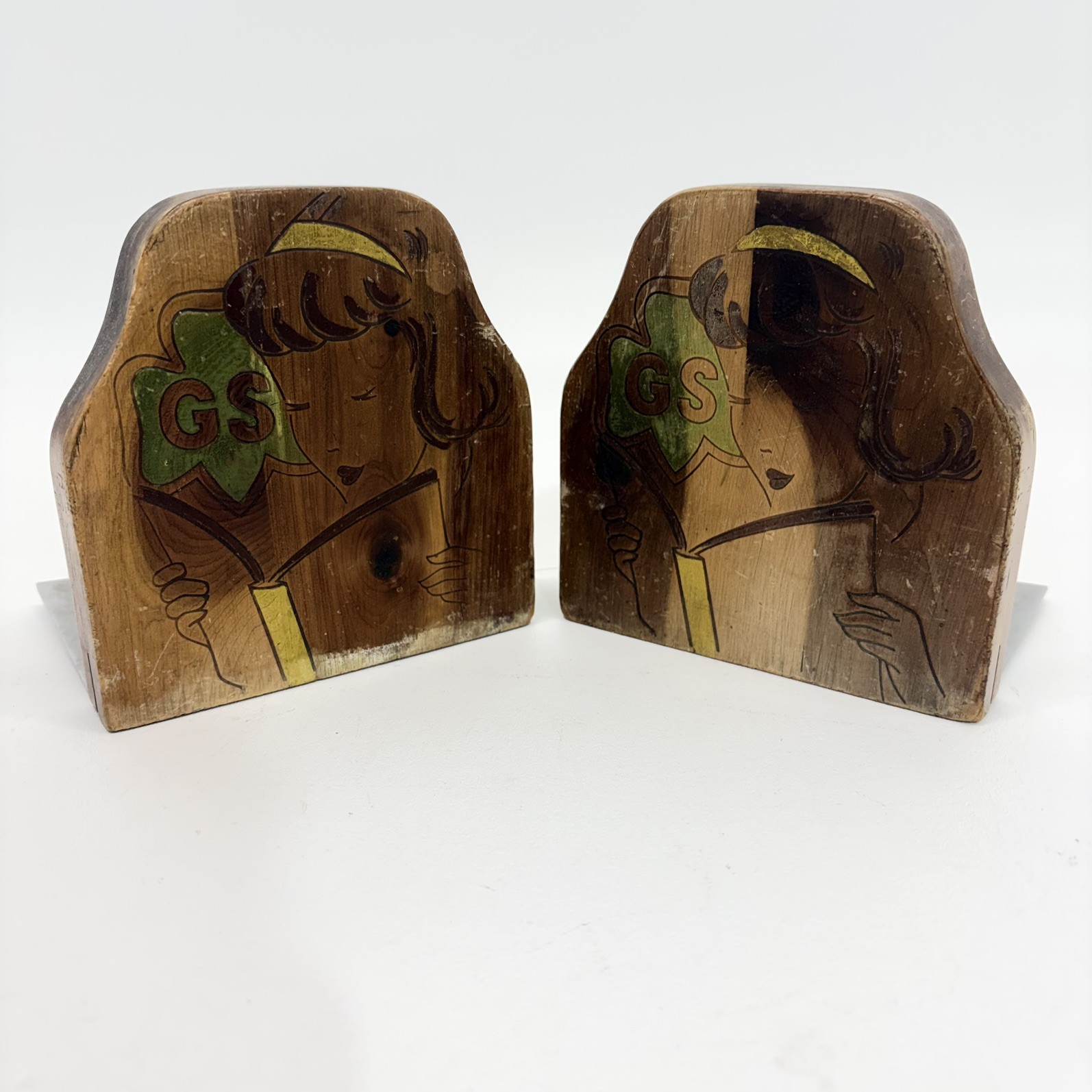 Vintage 1940’s Girl Scout Wooden Bookends-Rare
