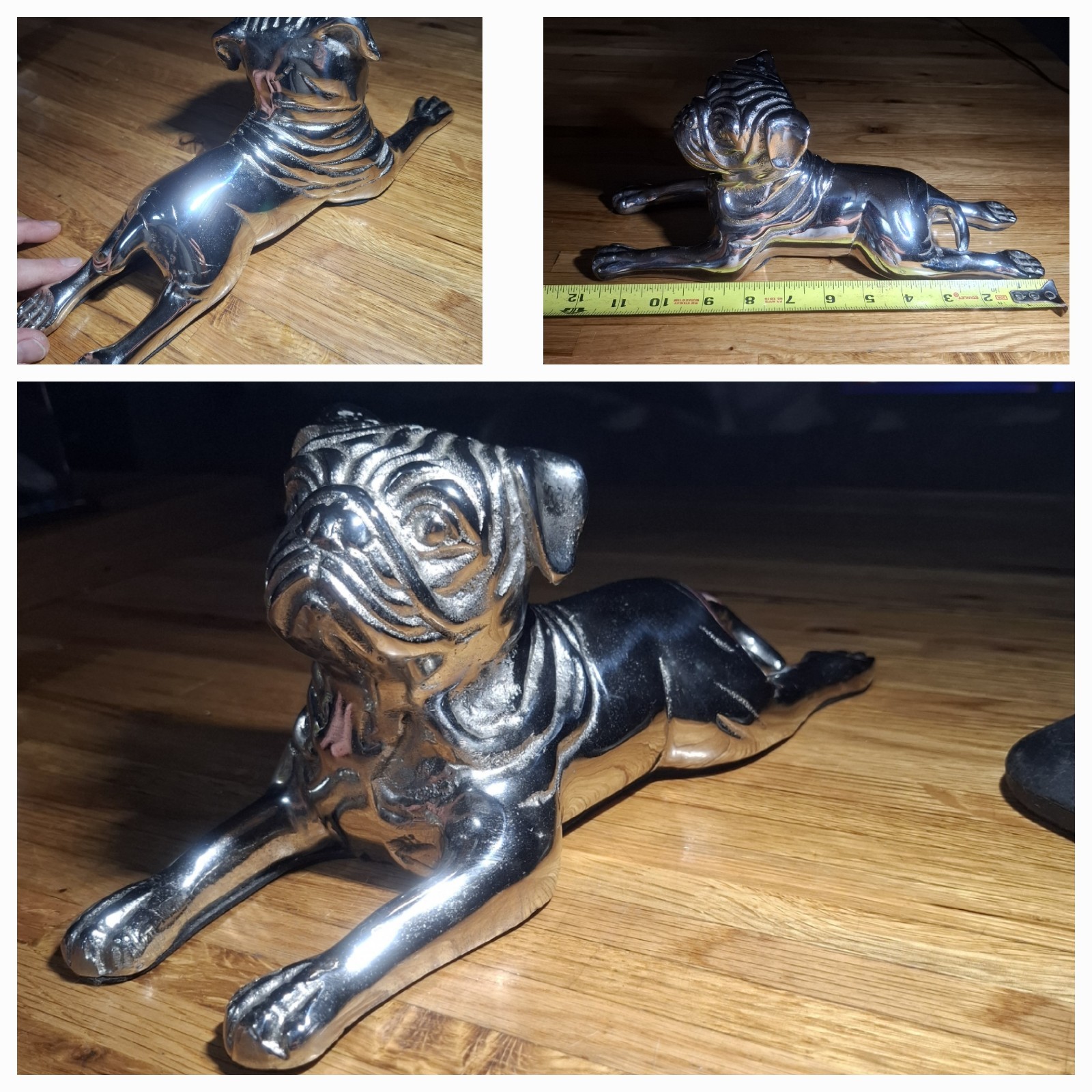 Vintage Aluminum Or cast metal Crafted Figure of Pug Dog 12 Vintage Aluminum Or cast metal Crafted Figure of Pug Dog 12