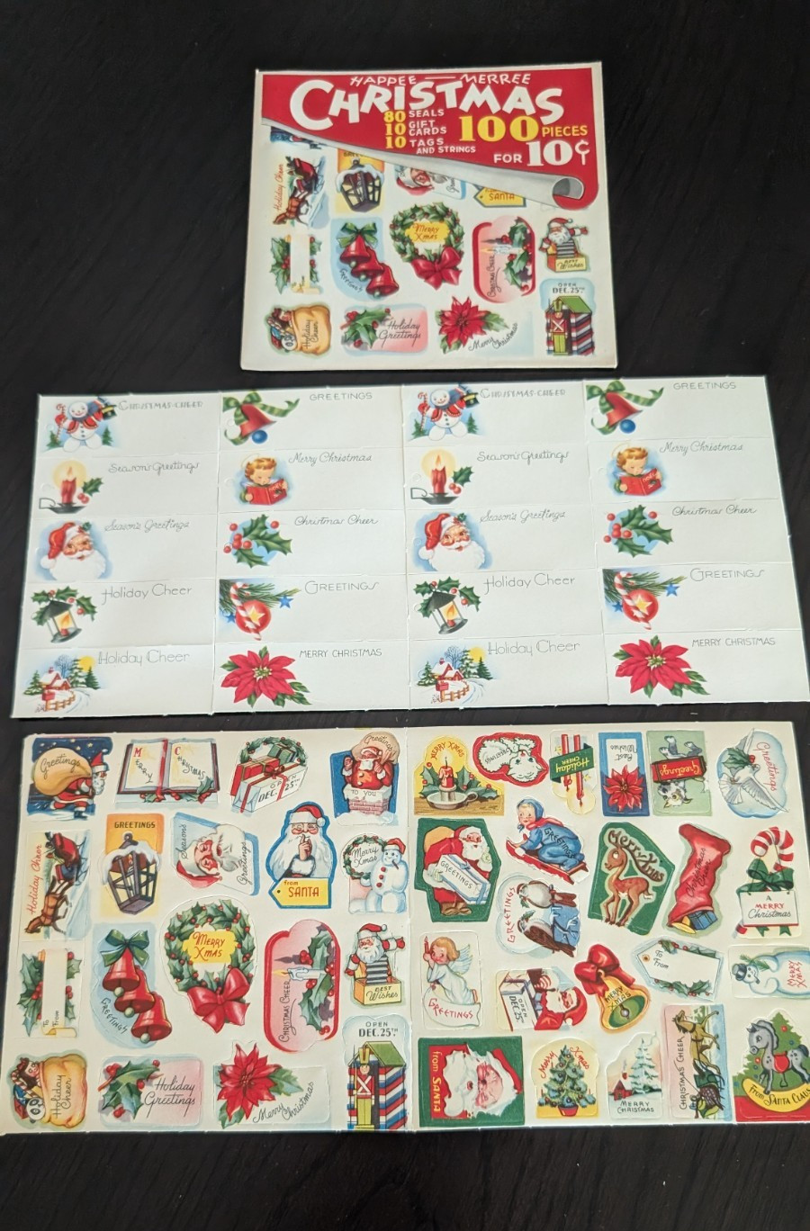 Vintage 1944 Happee-Merree Christmas Seals & Tags Set - 100 Pcs - Unopened