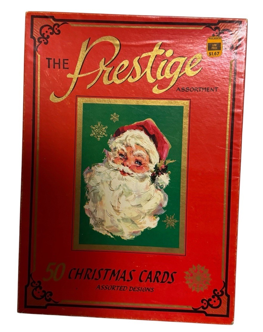 Vintage 1960s Woolworth Santa Christmas Card Box Empty Kitschy Retro Display