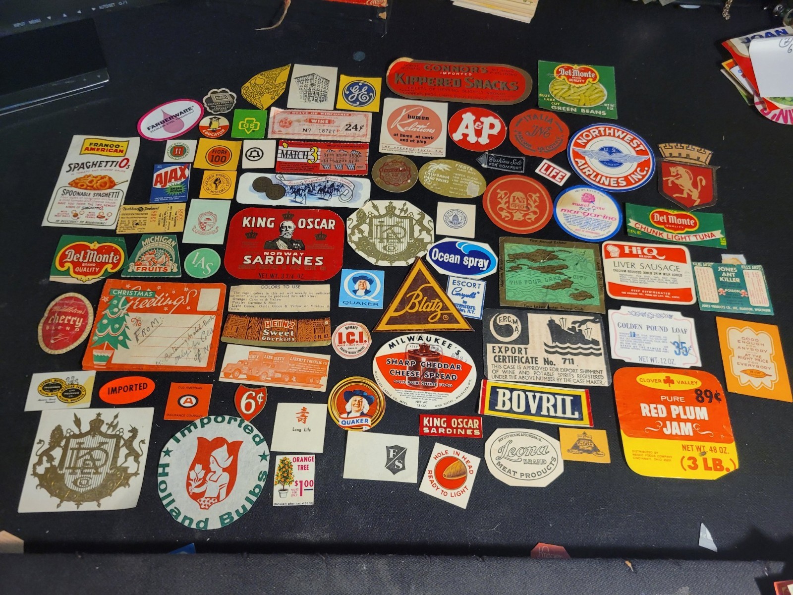 Vintage Brand Labels Lot - Northwest Airlines, Export Cert, Holland Bulbs Vintage Brand Labels Lot - Northwest Airlines, Export Cert, Holland Bulbs