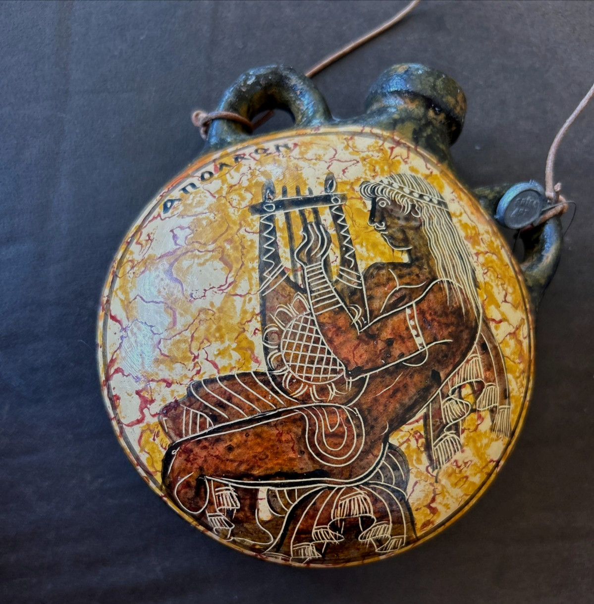 Replica Handmade Ancient Greek Canteen Flask Apollo Playing Lyre Replica Handmade Ancient Greek Canteen Flask Apollo Playing Lyre