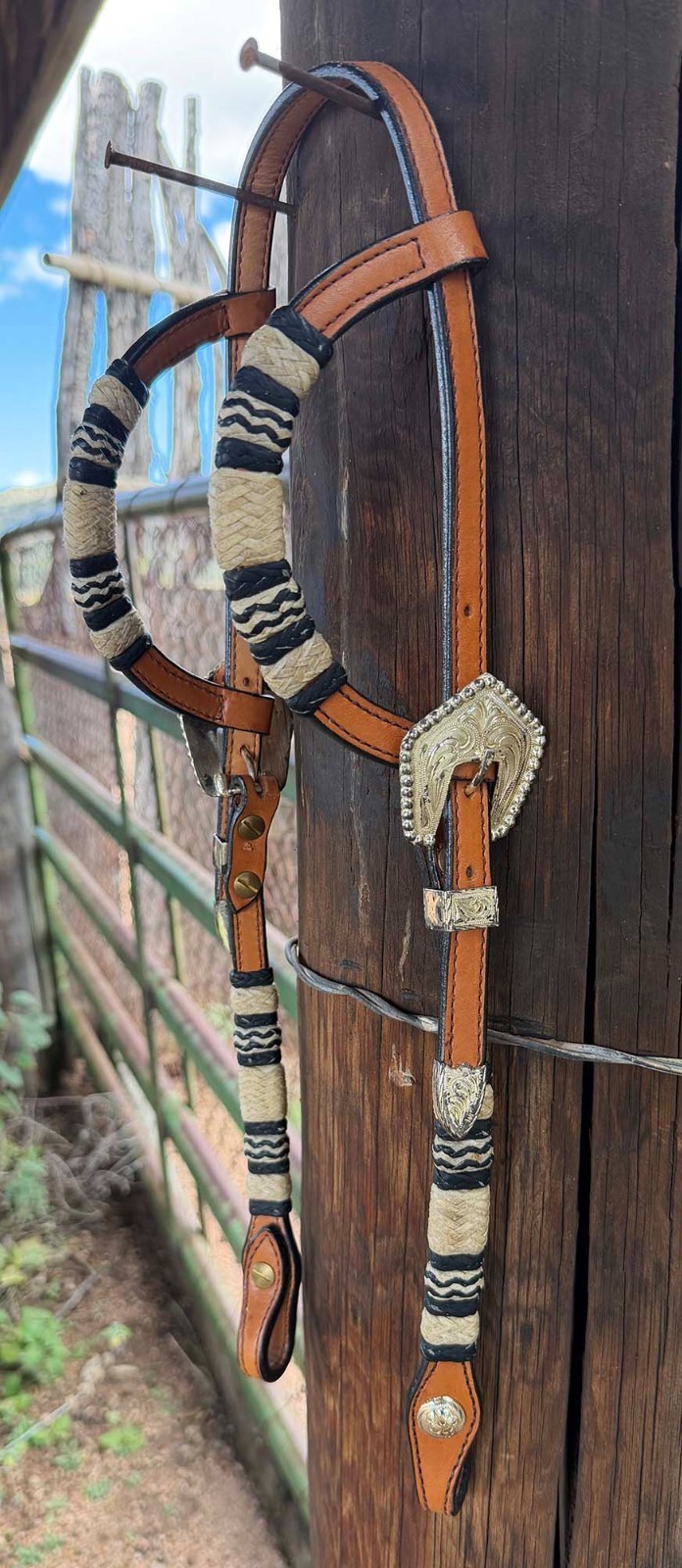 FANCY BRAIDED RAWHIDE & LEATHER DOUBLE EAR Style HEADSTALL By Steve Guitron