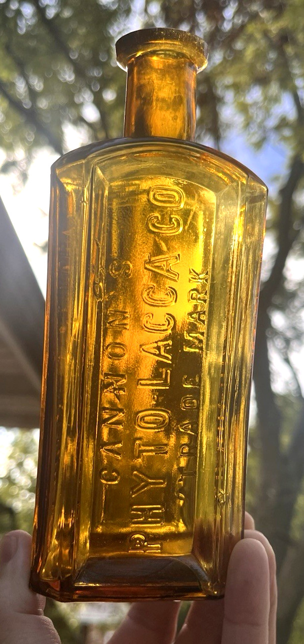 SCARCE YELLOW AMBER CANNON\'S PHYTO-LACCA SPECIFIC REMEDY BOTTLE 1890\'S ERA L@@K SCARCE YELLOW AMBER CANNON\'S PHYTO-LACCA SPECIFIC REMEDY BOTTLE 1890\'S ERA L@@K