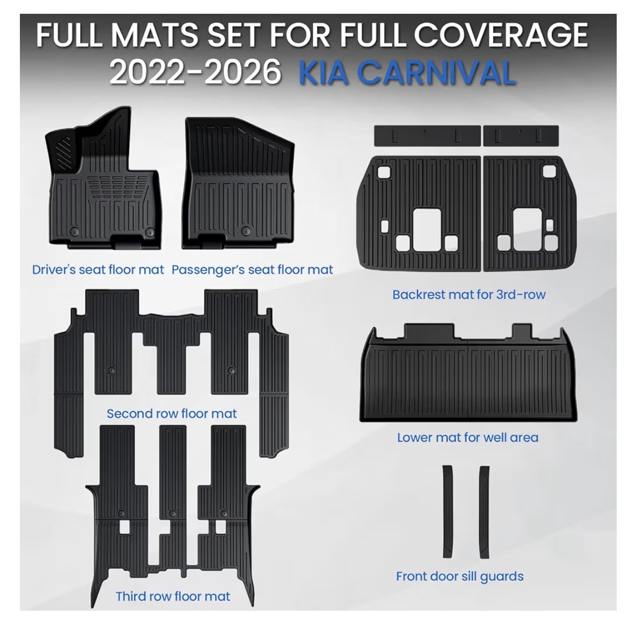 Floor Mats Set for 2022-2026 Kia Carnival, All Weather TPE Backrest Mat Floor Mats Set for 2022-2026 Kia Carnival, All Weather TPE Backrest Mat