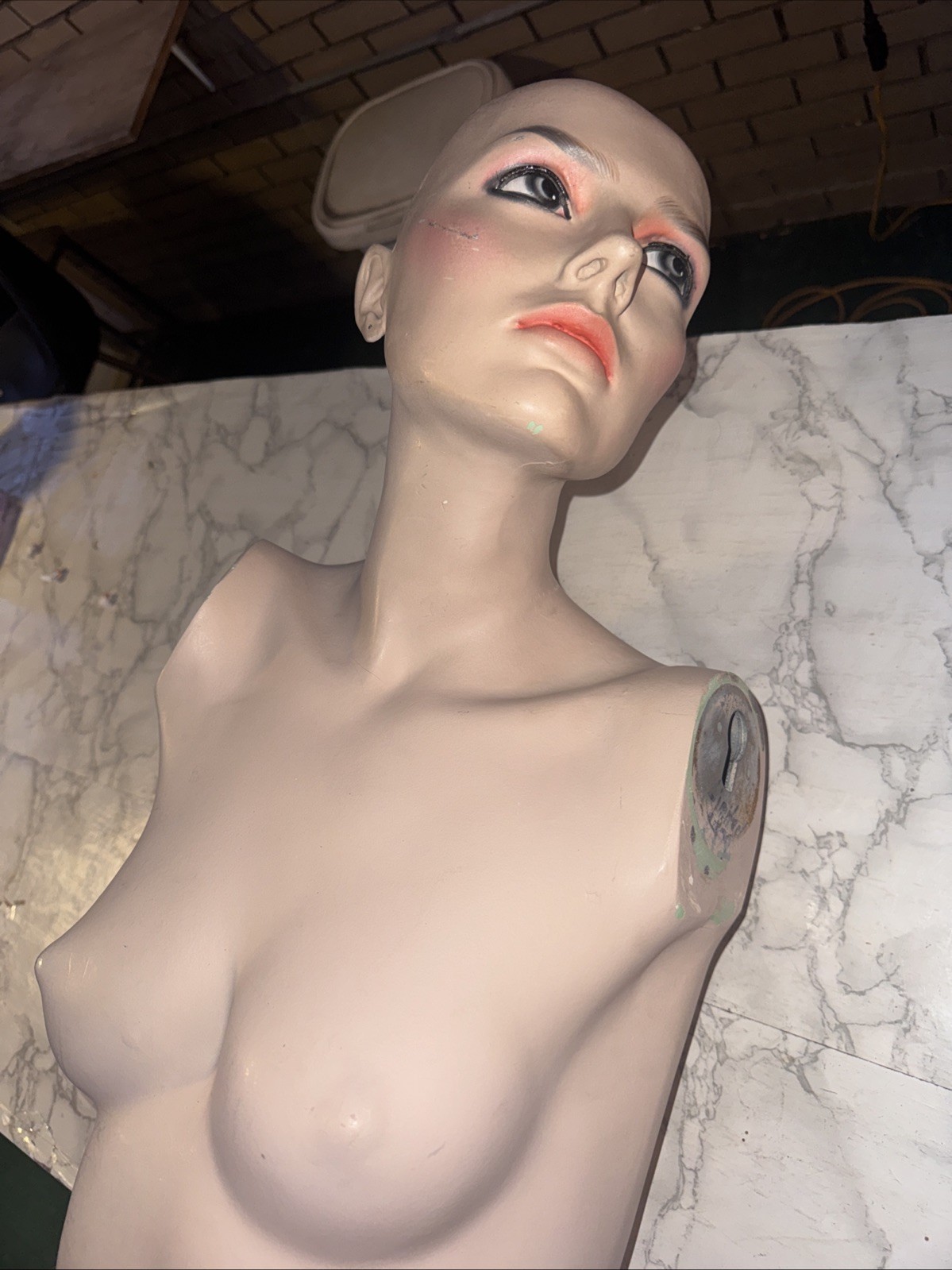 Vintage Female Mannequin Head Bust - RARE LEANING PIECE