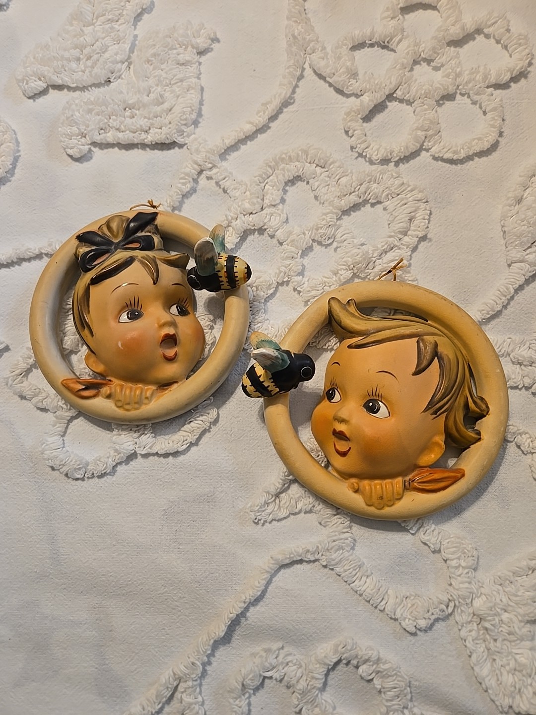 1950/60 Napco Ware Hummel Style Baby Set 2 Wall Plaques SH543A Very Rare 1950/60 Napco Ware Hummel Style Baby Set 2 Wall Plaques SH543A Very Rare