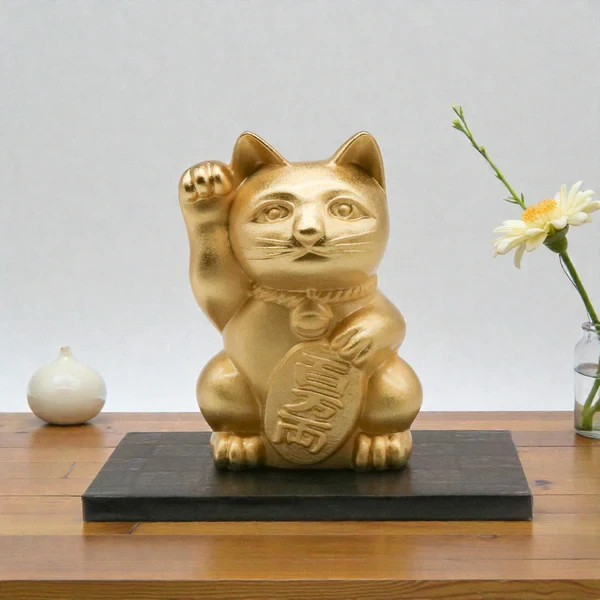 Japanese Gold Maneki-neko (beckoning cat) Good Luck Fortune Safety NO EVIL