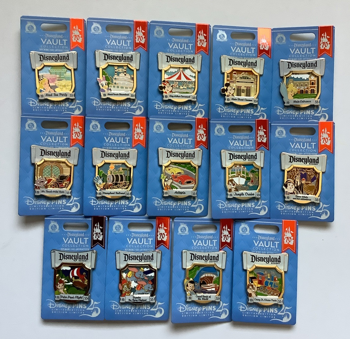 2025 Disneyland 70th Vault Opening Day Attractions ALL 14 Pins LE 4000- SOLD OUT