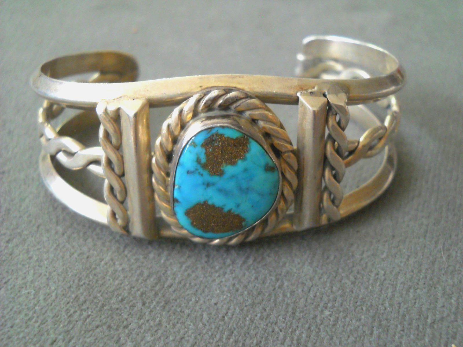 Native American Navajo Blue Gem Grade Turquoise Sterling Silver  Cuff Bracelet