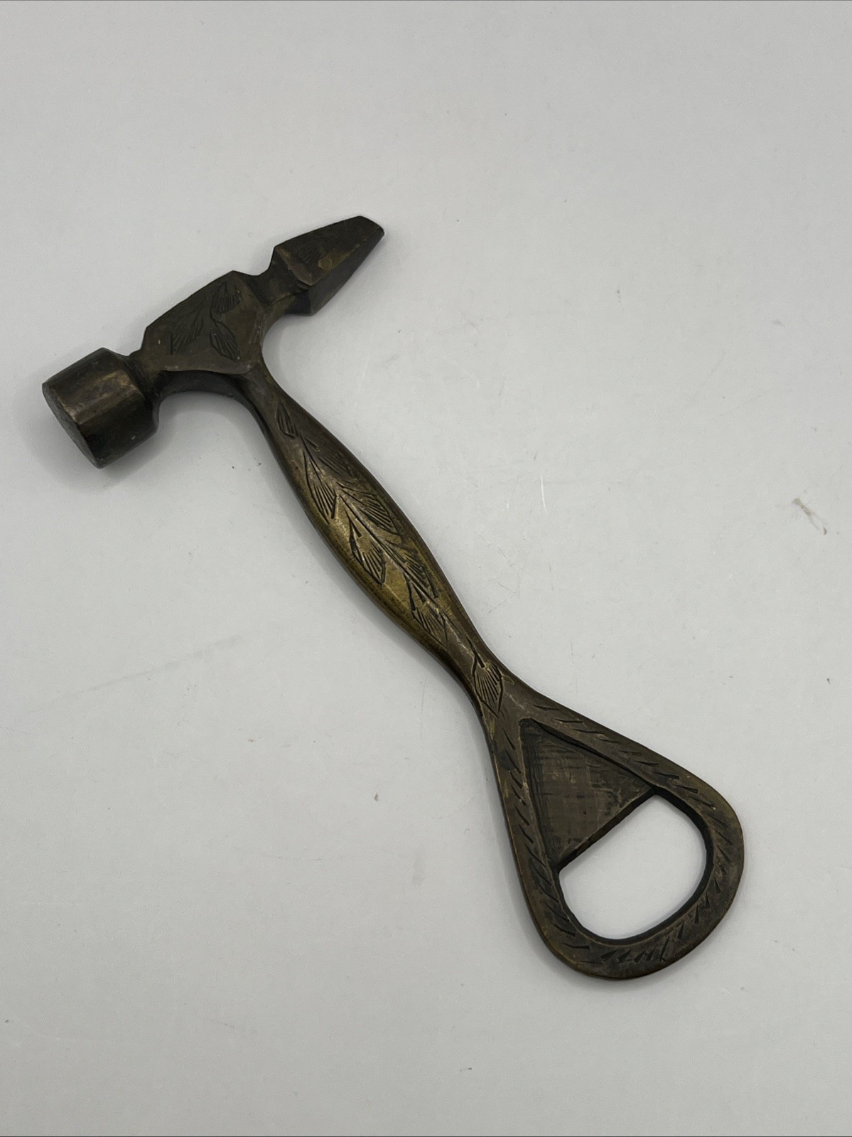 VTG 5.75” Brass Etched Hammer Bottle Opener Ice Pick Barware Chipper Patina VTG 5.75” Brass Etched Hammer Bottle Opener Ice Pick Barware Chipper Patina