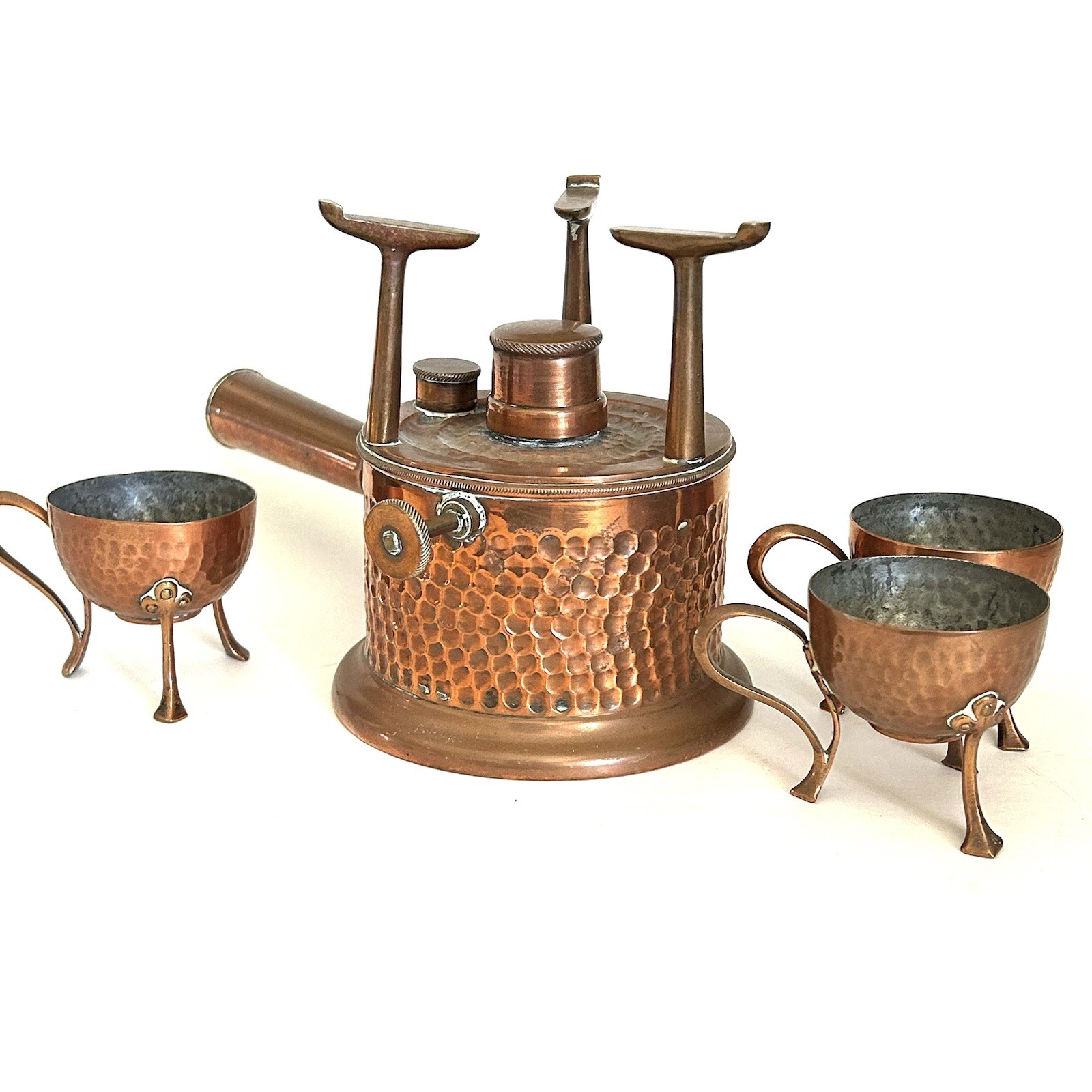 Victorian WMF Copper Spirit Burner Set Warmer Cups Hammered Antique