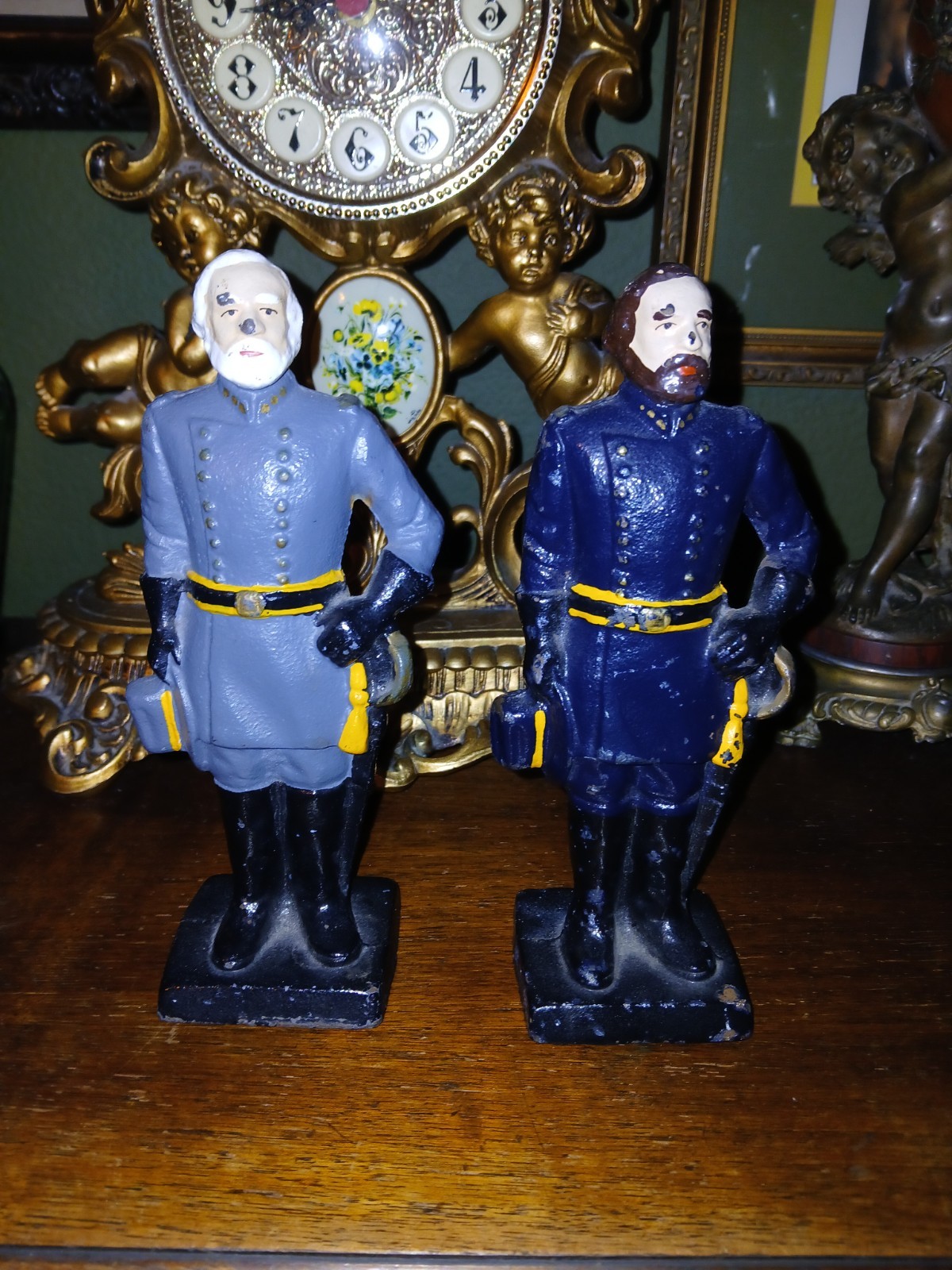 Civil War Cast Iron Robert E Lee And Ulysses Grant Figurines Book Ends