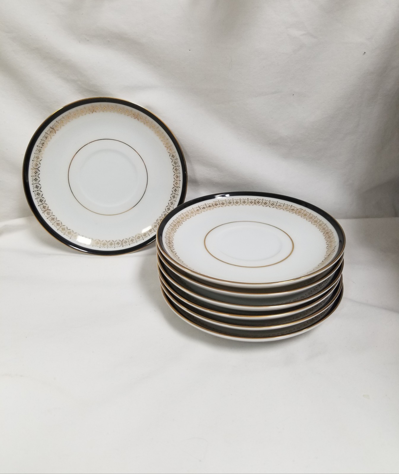 Set of 7 Sone China #2456 Kent Black/Gold Trim Saucers Set of 7 Sone China #2456 Kent Black/Gold Trim Saucers