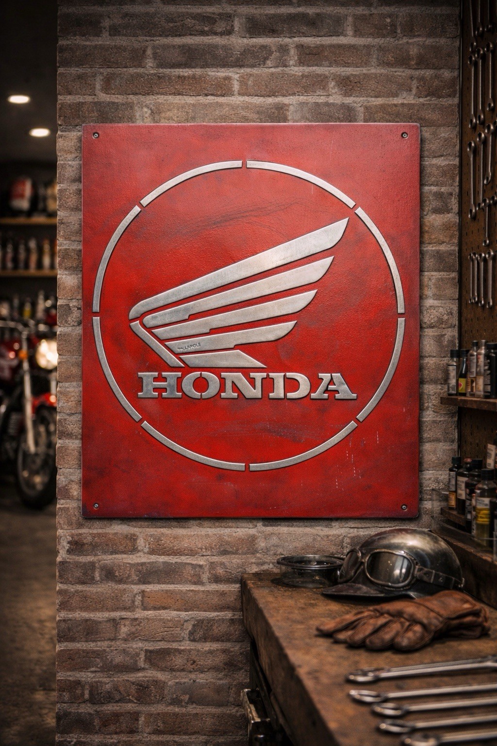 Honda Vintage Garage Metal Sign 20x24” Handmade Cast Aluminum Relief •