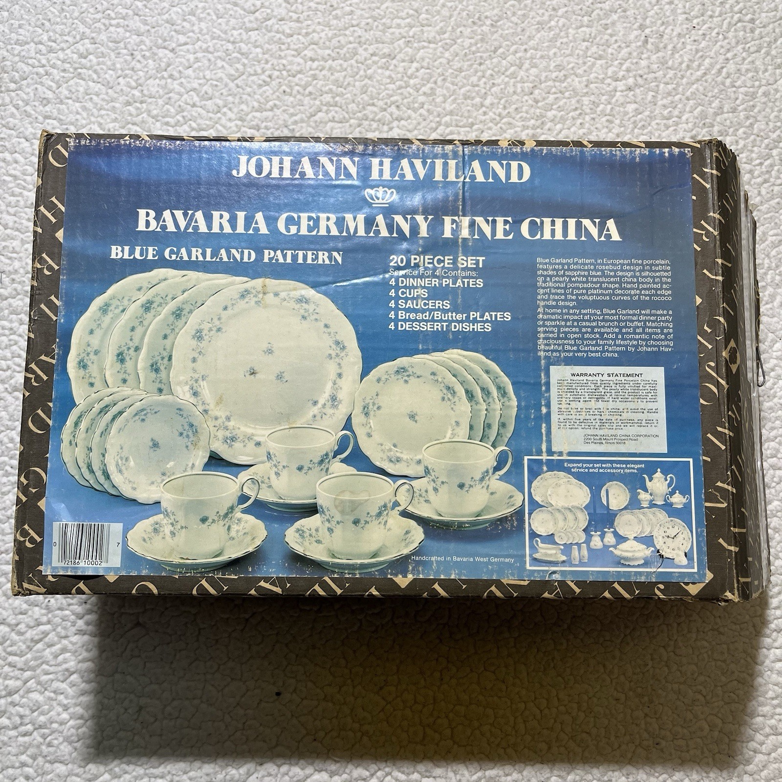 Johann Haviland Fine China 20 Piece Set Blue Garland Pattern New Vintage Johann Haviland Fine China 20 Piece Set Blue Garland Pattern New Vintage