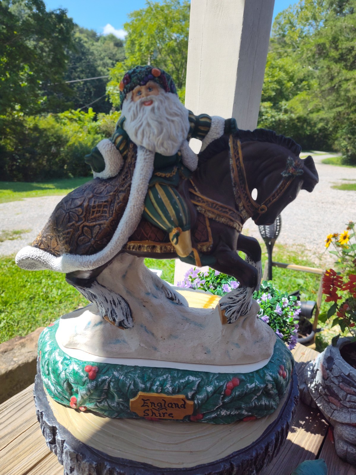Vintage Hand Painted English Christmas Santa on Shire Horse Ceramic Imperfection Vintage Hand Painted English Christmas Santa on Shire Horse Ceramic Imperfection