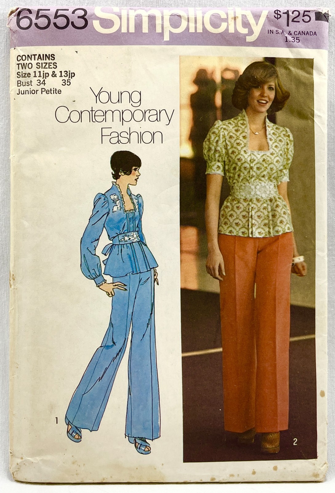 1974 Simplicity Sewing Pattern 6553 Junior Petite Top Pants Sz 11jp & 13jp 17371