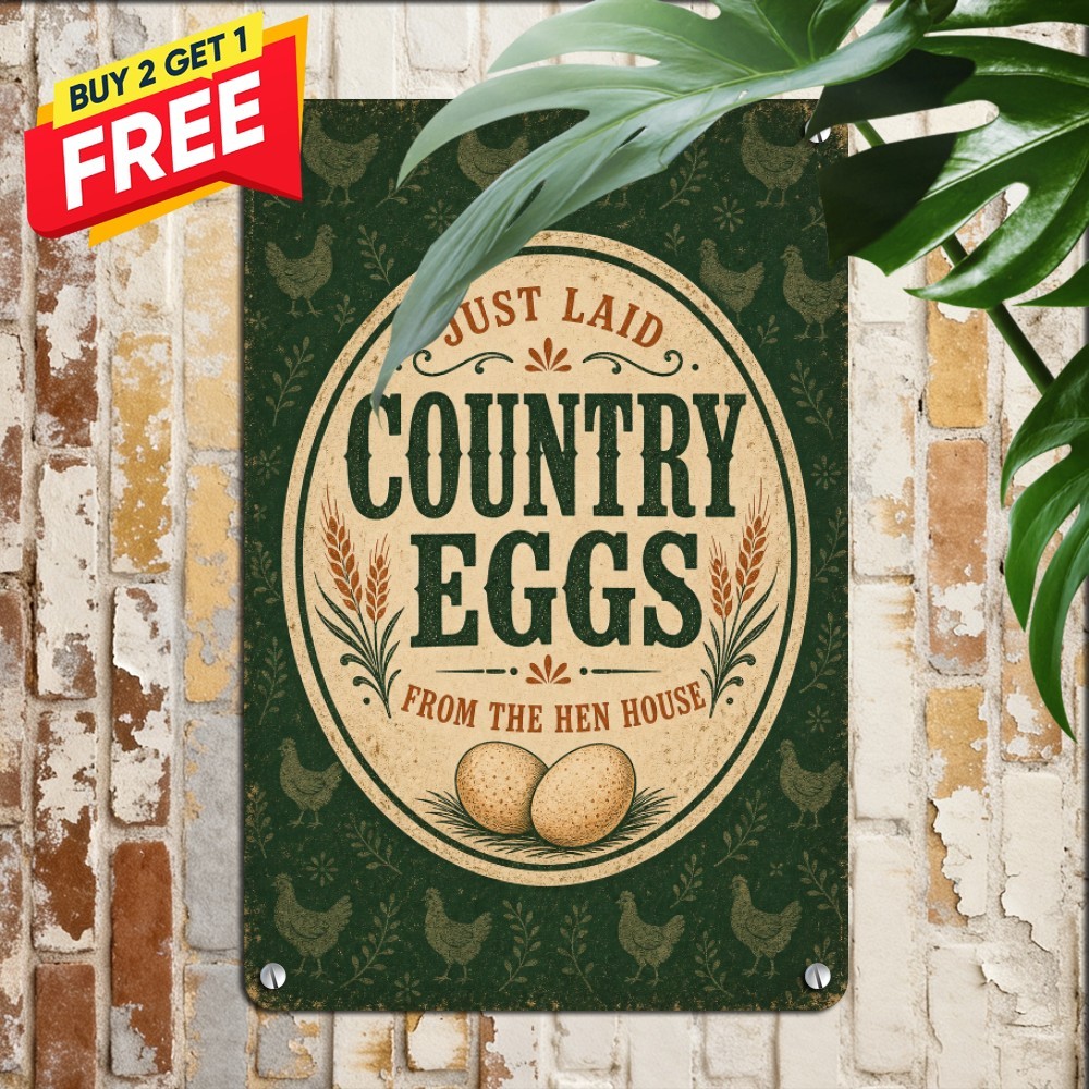 Hen House Fresh Country Eggs Vintage Tin Sign Rustic Farm Wall Plaque