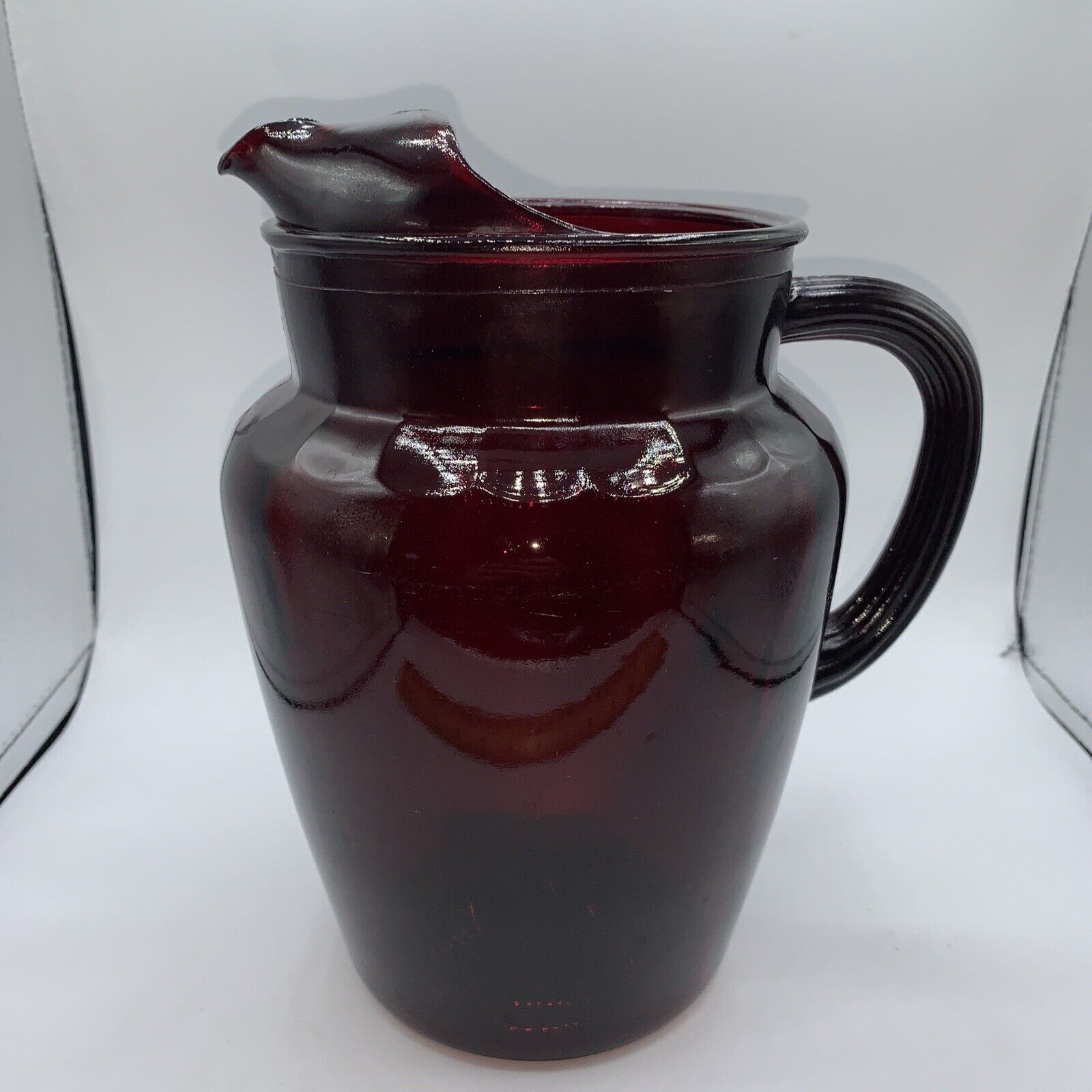 Vtg Anchor Hocking Royal Ruby Red Windsor Pattern 64 oz Glass Pitcher Juice Tea