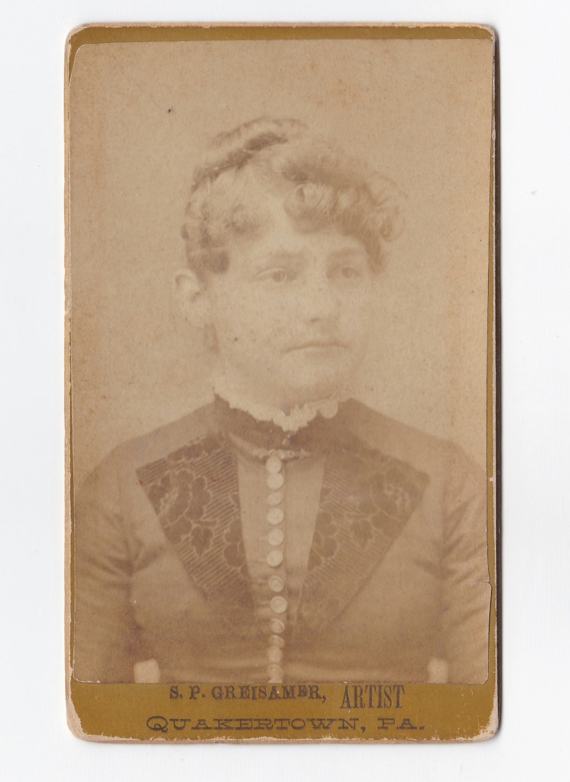 Antique CDV Photo Of Young Woman Posing For Studio Photo Wearing Button Up Dress Antique CDV Photo Of Young Woman Posing For Studio Photo Wearing Button Up Dress