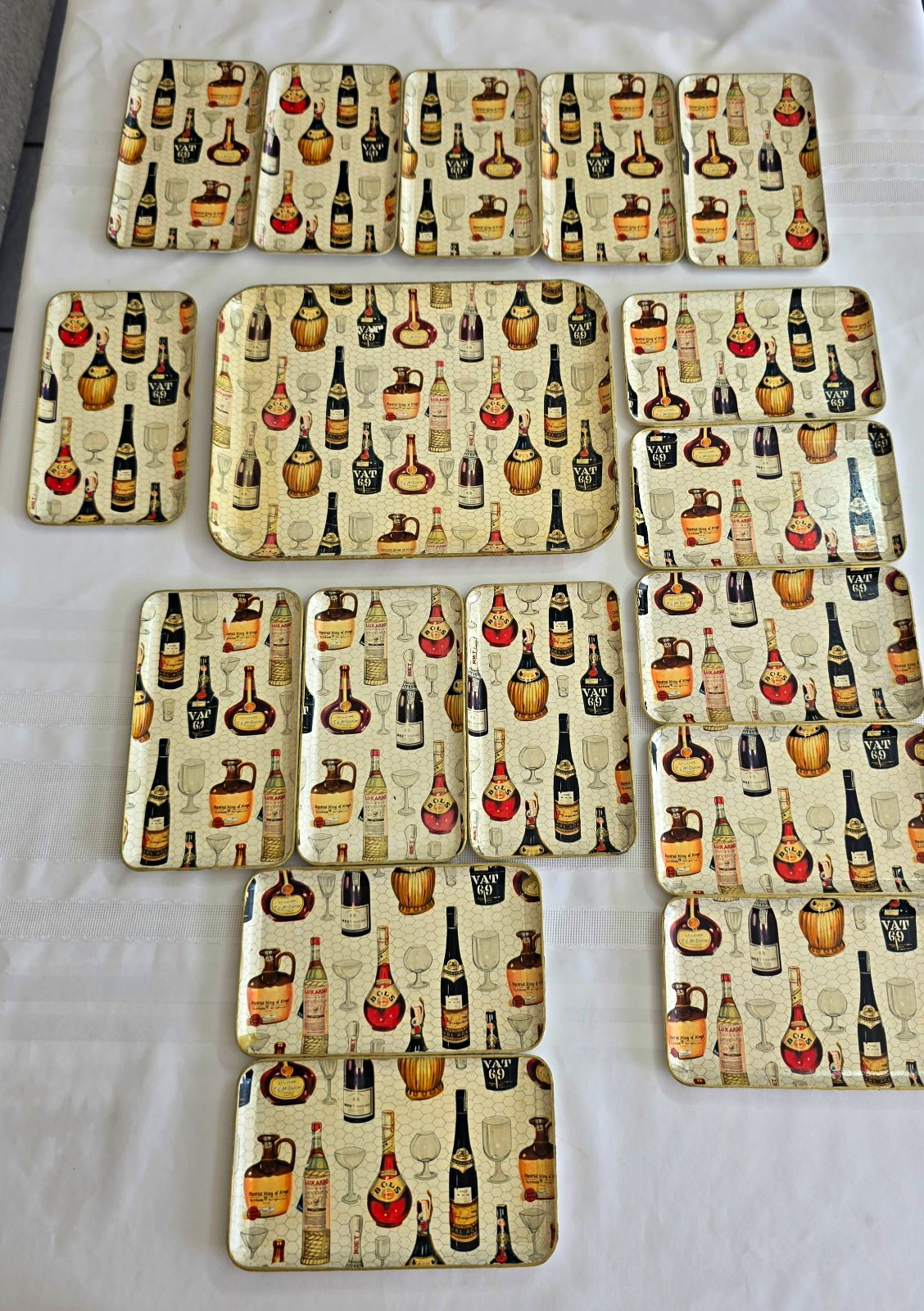 Vintage MCM Alcohol Proof Japan Barware Tray Set Tray & 16 Plates Excellent 