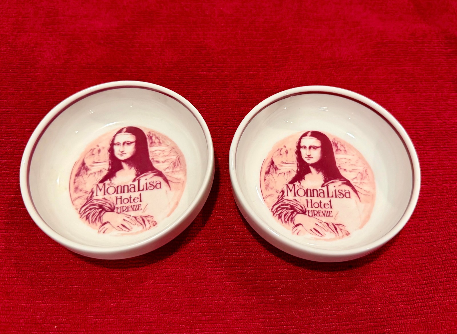 Pair Vintage Monna Lisa Hotel Firenze Ashtrays Schönwald Germany Porcelain 4 Pair Vintage Monna Lisa Hotel Firenze Ashtrays Schönwald Germany Porcelain 4
