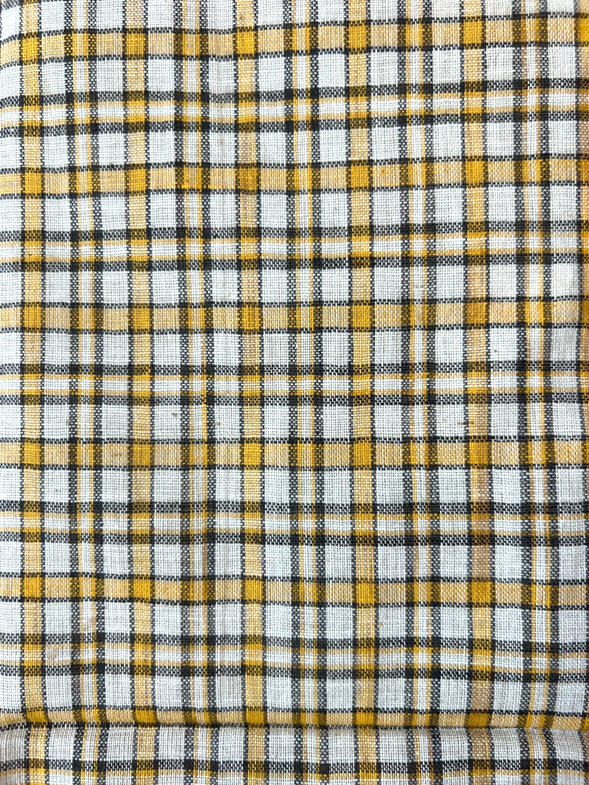 Antique 19th C Rare Homespun Material Yellow Black White
