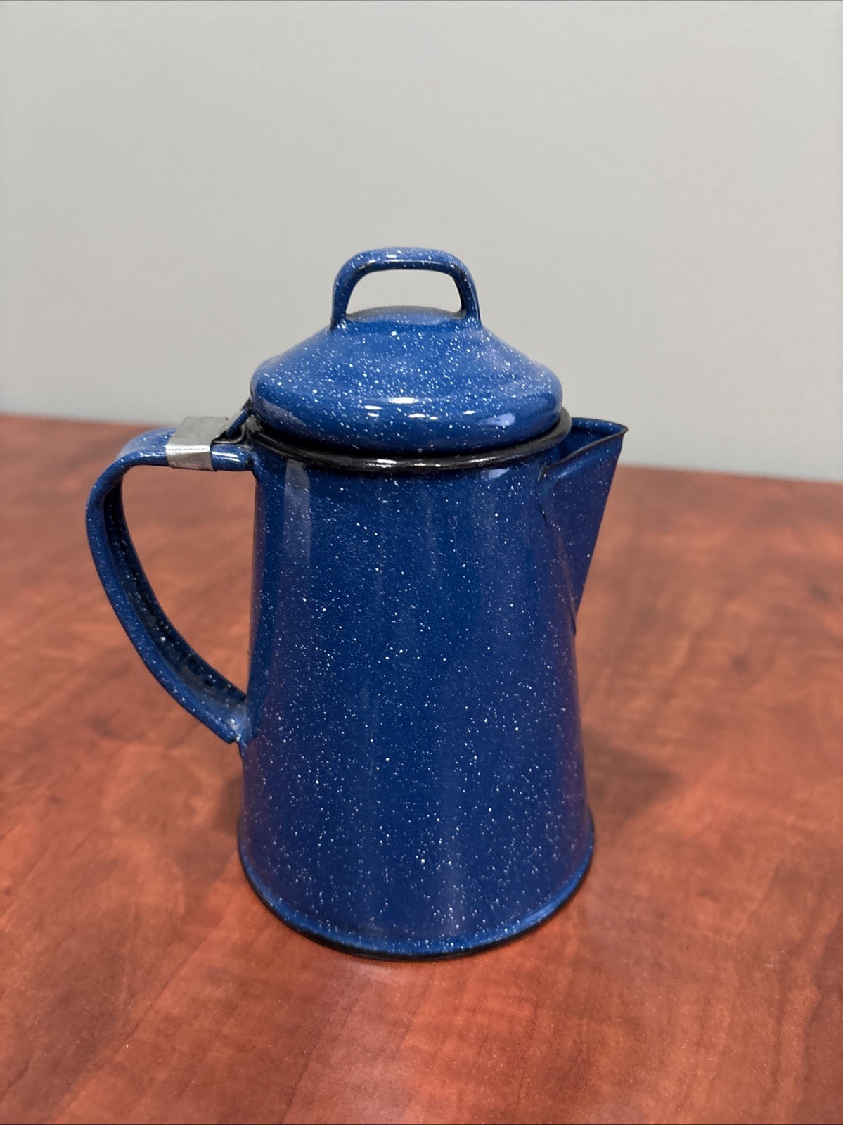 Vintage Stove Top Enameled Coffee Pot Blue Speckled Metal Camping Cowboy EUC 