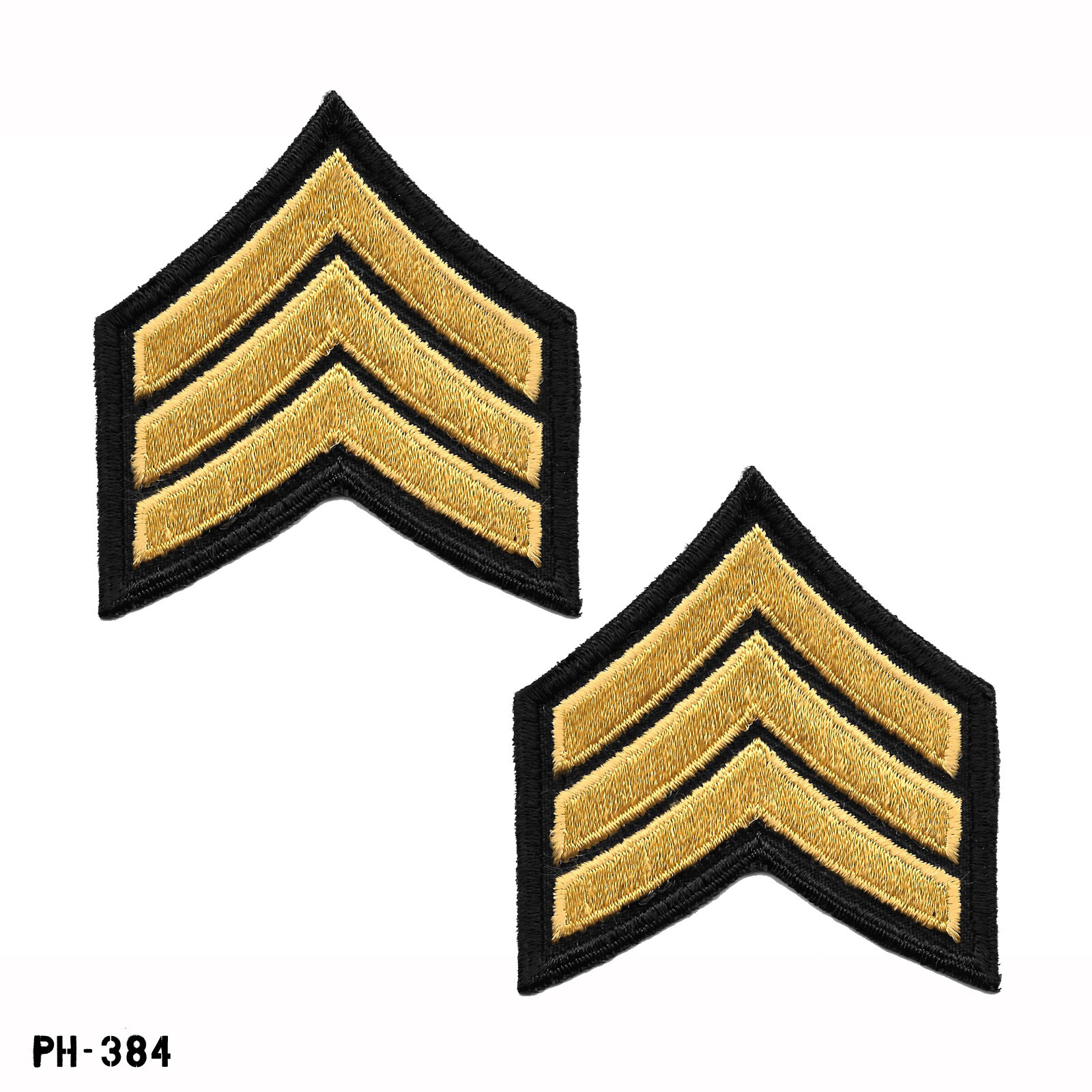 Sergeant Chevron Sleeve Rank Patches ~ Black & Gold ~ NEW Gemsco USA Sergeant Chevron Sleeve Rank Patches ~ Black & Gold ~ NEW Gemsco USA