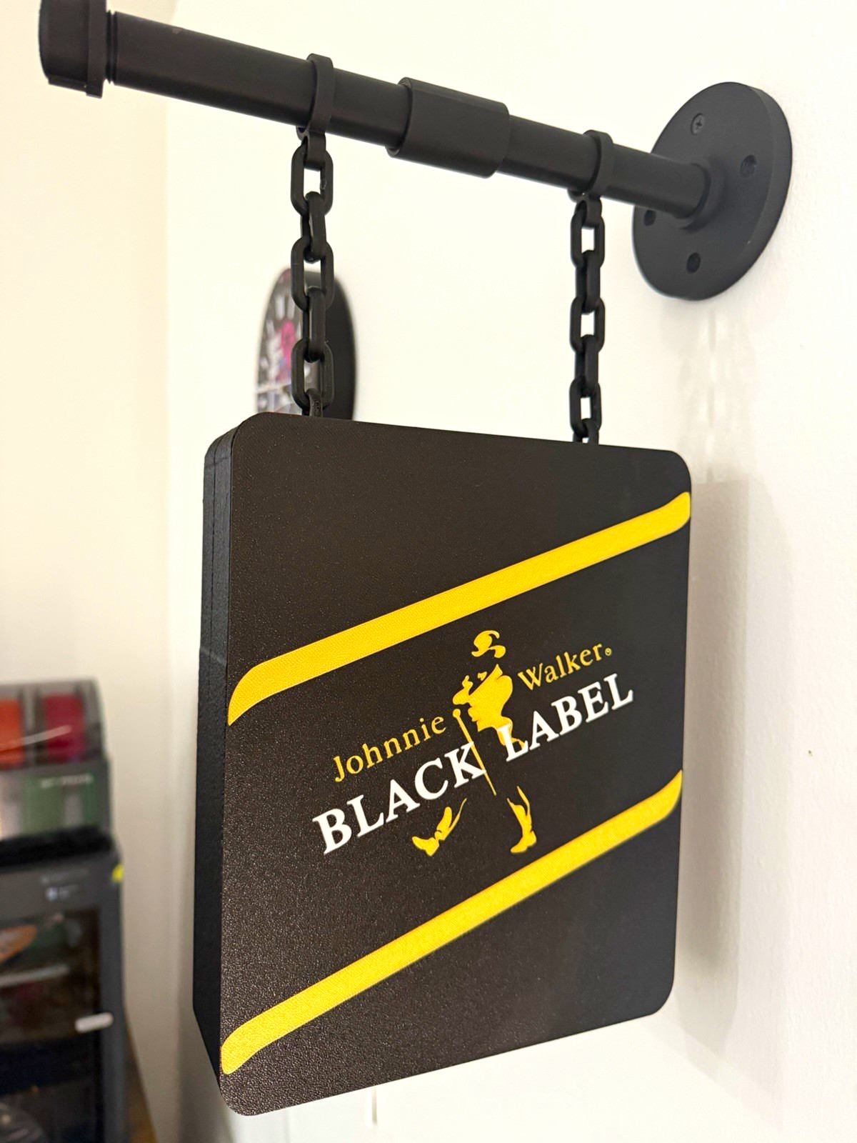 Johnnie Walker Black Label Bar-Style Hanging Sign - 3D Printed Johnnie Walker Black Label Bar-Style Hanging Sign - 3D Printed