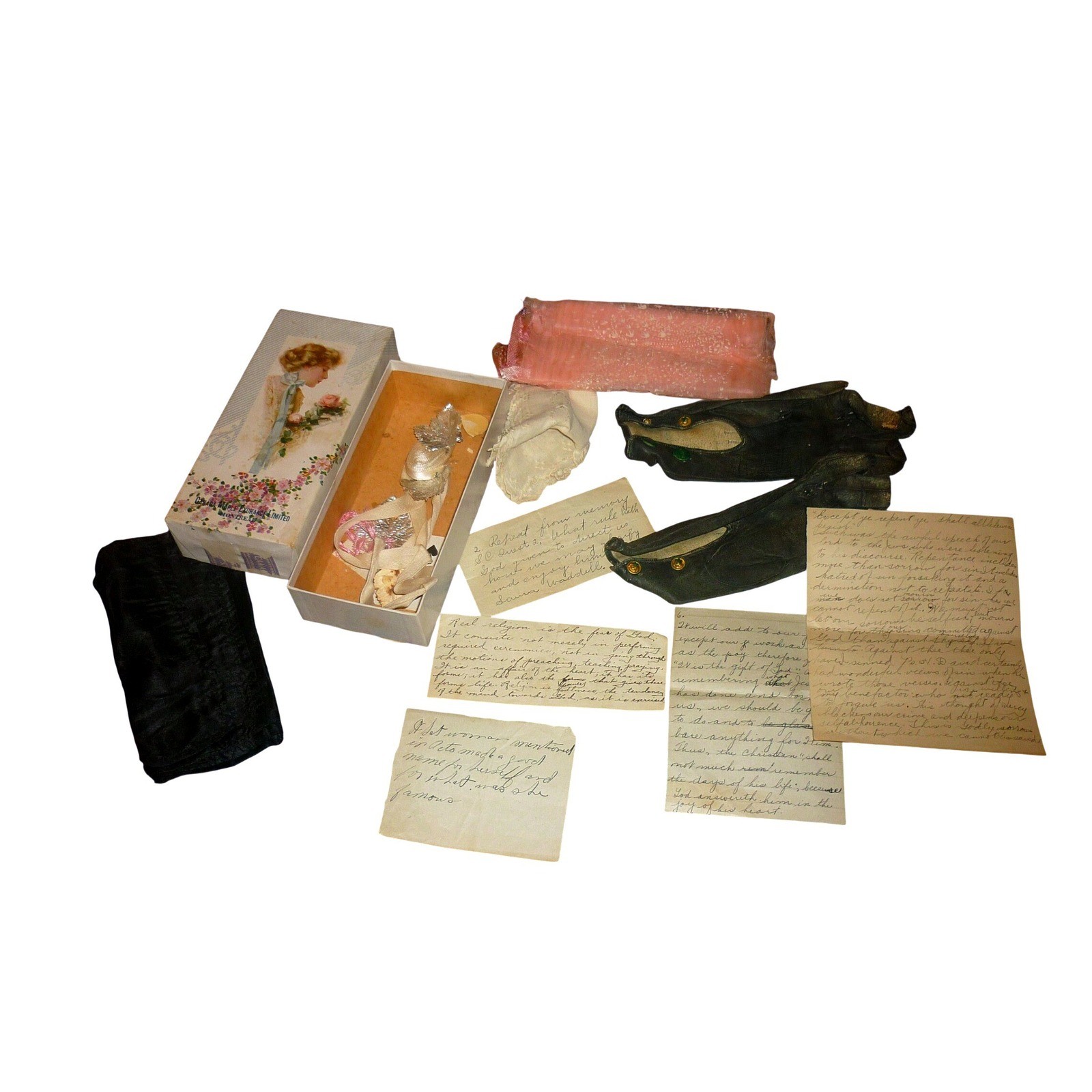 Antique Victorian Edwardian Keepsake Ephemera Lot Gloves Letters Laura Waddell Antique Victorian Edwardian Keepsake Ephemera Lot Gloves Letters Laura Waddell