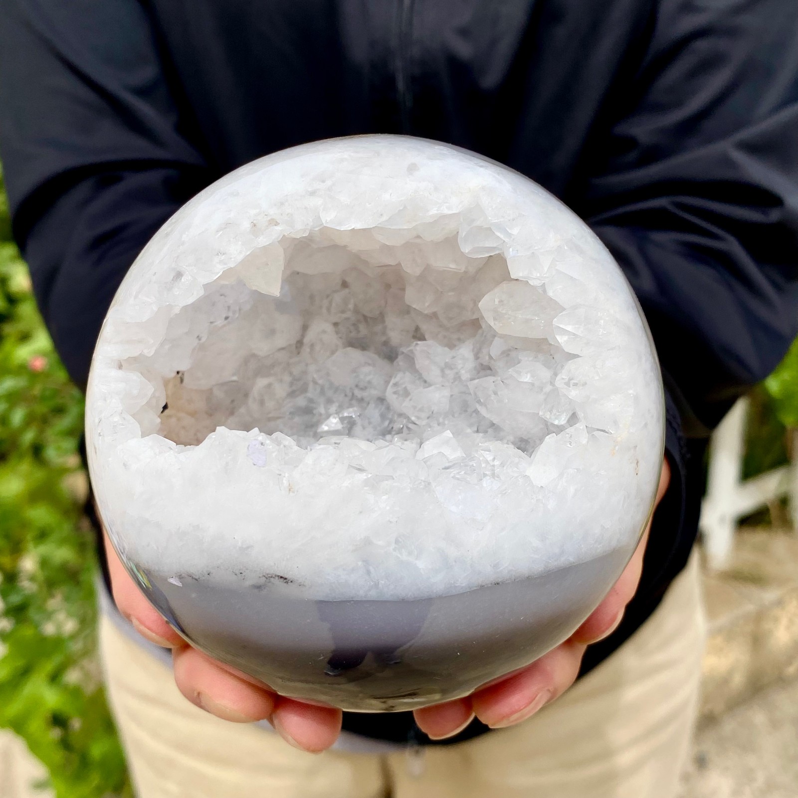 2.42LB Natural Agate Open Smile Sphere Amethyst Geode Healing Wealth Crystal De
