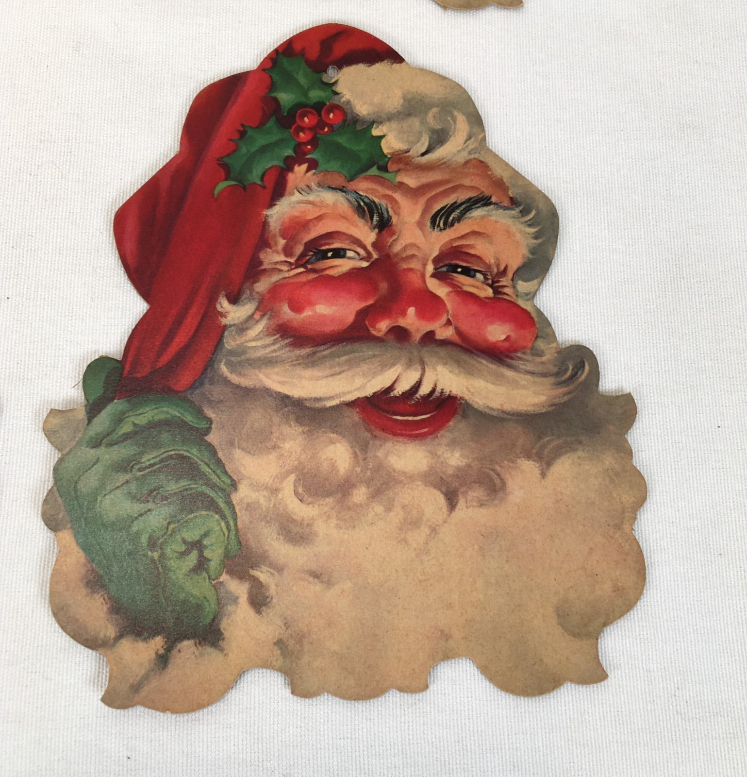 Vintage 1930s Dennison USA Santa Claus Face Die Cut Wall Hanging