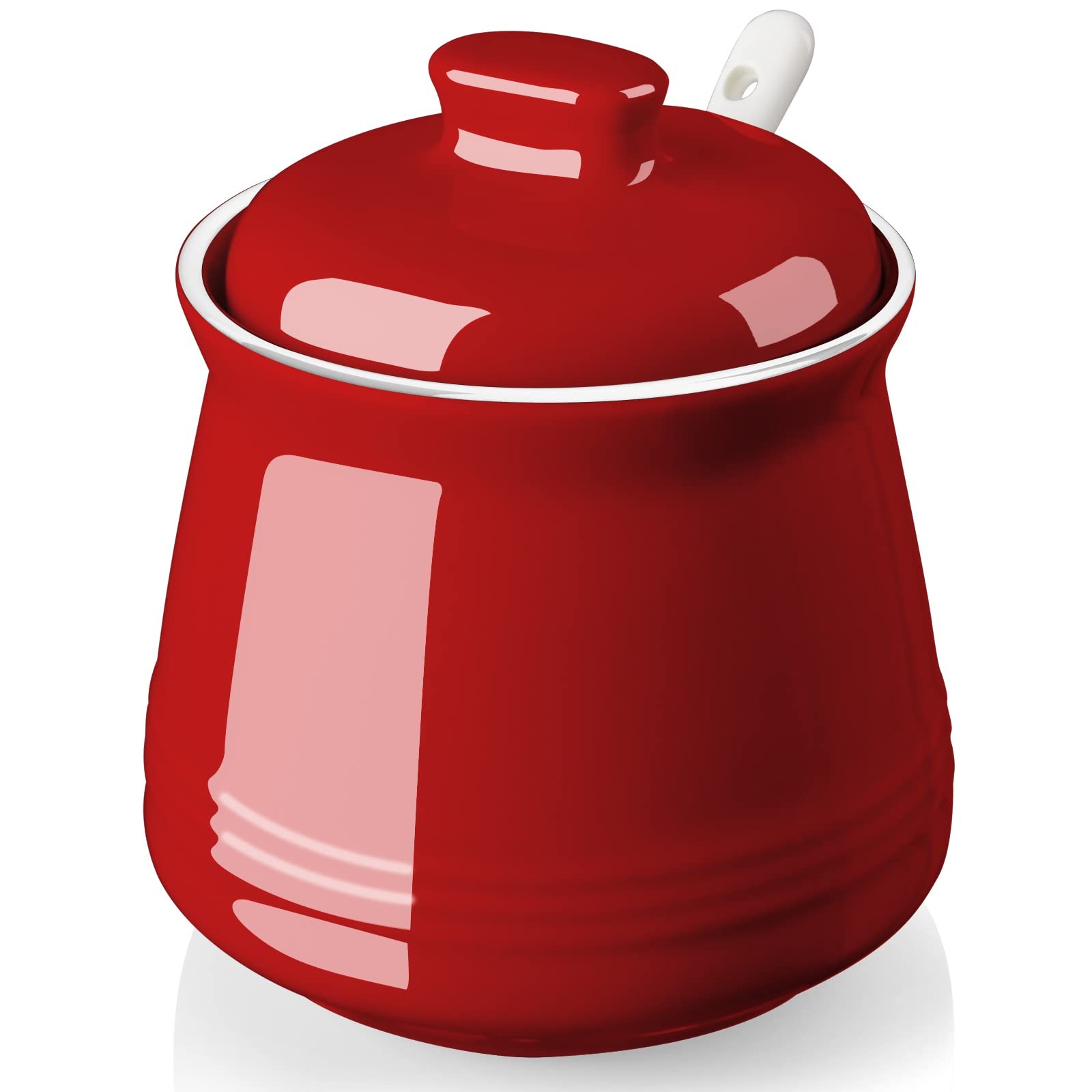 DAYYET Sugar Bowl with Lid and Spoon, 12 oz Ceramic Small, Red DAYYET Sugar Bowl with Lid and Spoon, 12 oz Ceramic Small, Red