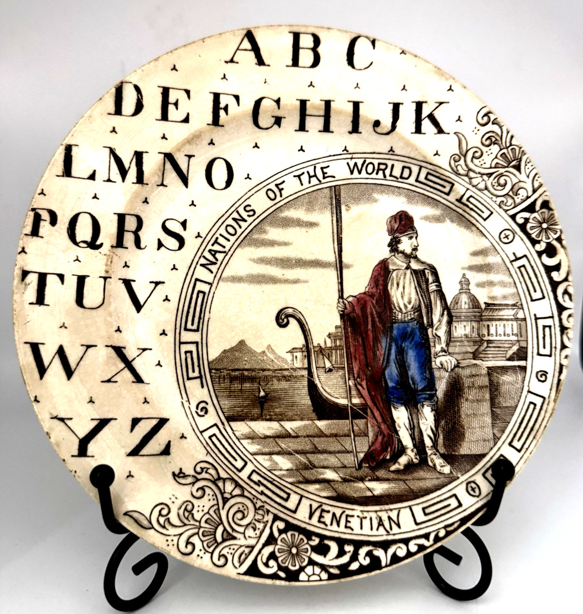 Antique 1880's Brownhill's Child's Alphabet Plate Nations of the World Venetian Antique 1880's Brownhill's Child's Alphabet Plate Nations of the World Venetian