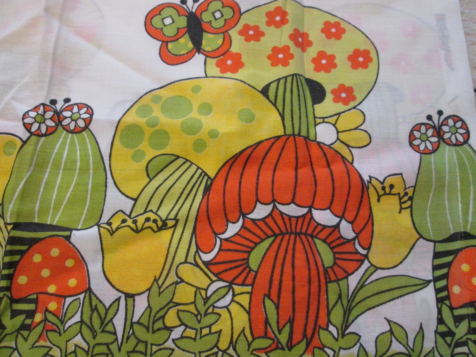 Vintage Penny's Groovy Mod Mushroom Orange Kitchen Curtains 2 Panels & 1 Valance