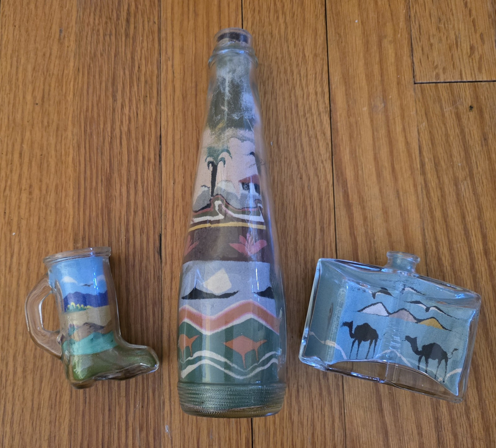 VINTAGE SAND ART SCENERY IN GLASS BOTTLES SET/3
