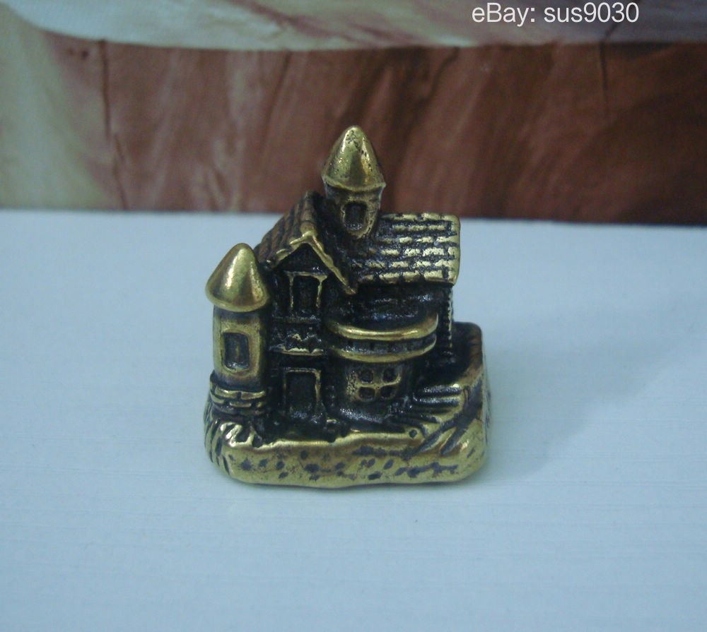 Vintage Solid Brass Copper Small Villa House Statue for Home Decor