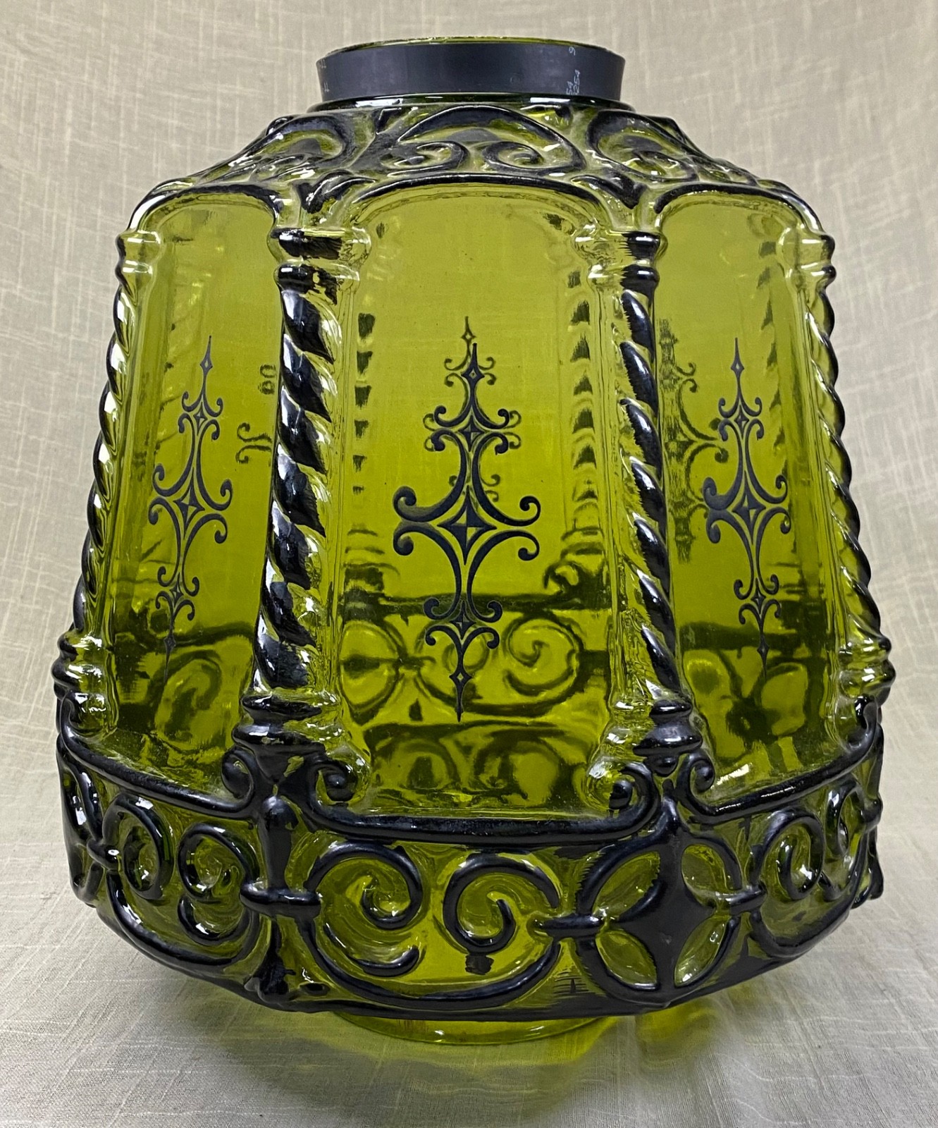 Vintage Underwriters Laboratories Inc Green Glass Lamp Globe Base Mid Century