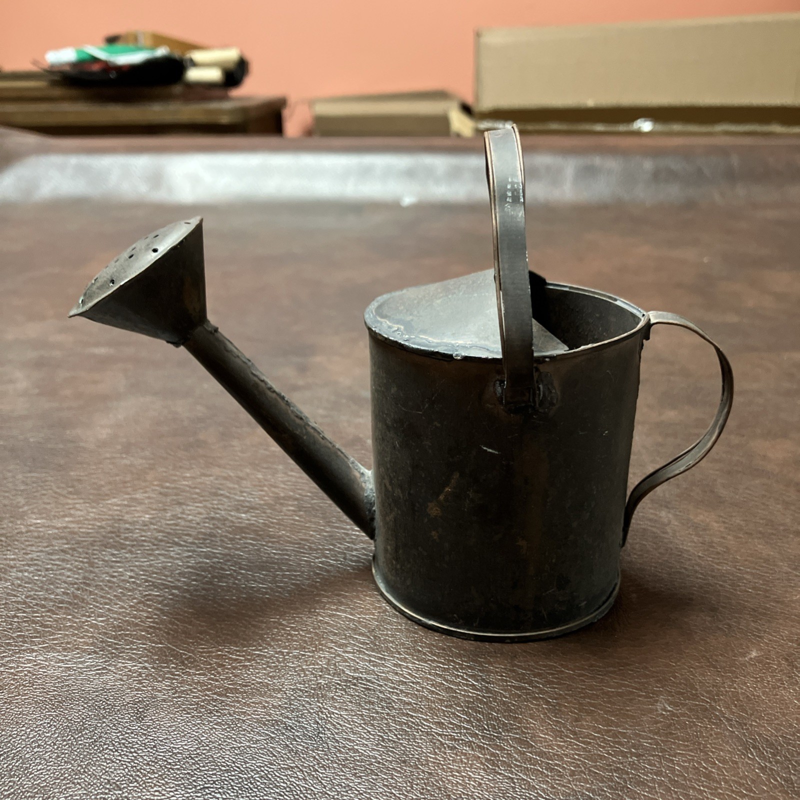 Vintage Maybe Antique Metal Tin/Brass/Copper? Small Watering Can 4.5”
