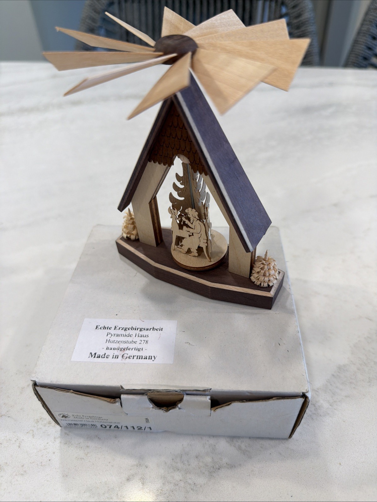 Vintage German Erzgebirge Christmas Pyramid Hutzenstube House Mini 4” w/ Box