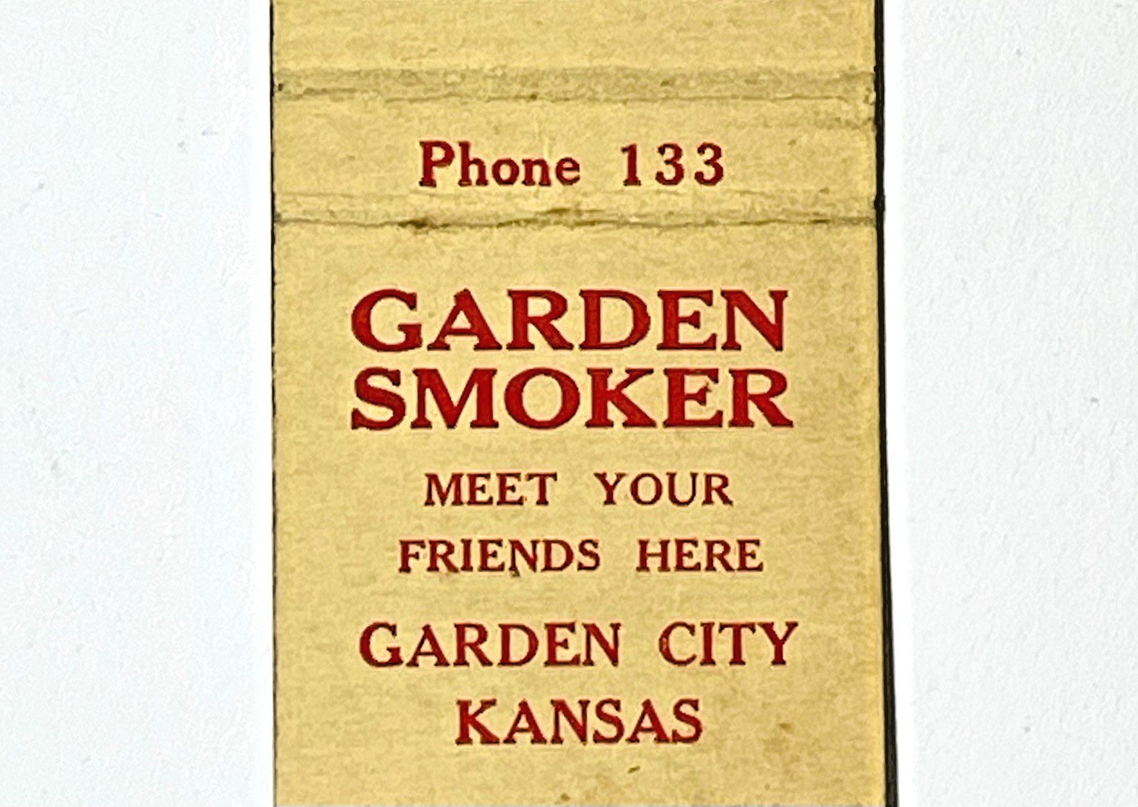 GARDEN CITY, KANSAS 1930\'S- GARDEN SMOKER, MAIN & LAUREL, MATCHBOOK COVER GARDEN CITY, KANSAS 1930\'S- GARDEN SMOKER, MAIN & LAUREL, MATCHBOOK COVER