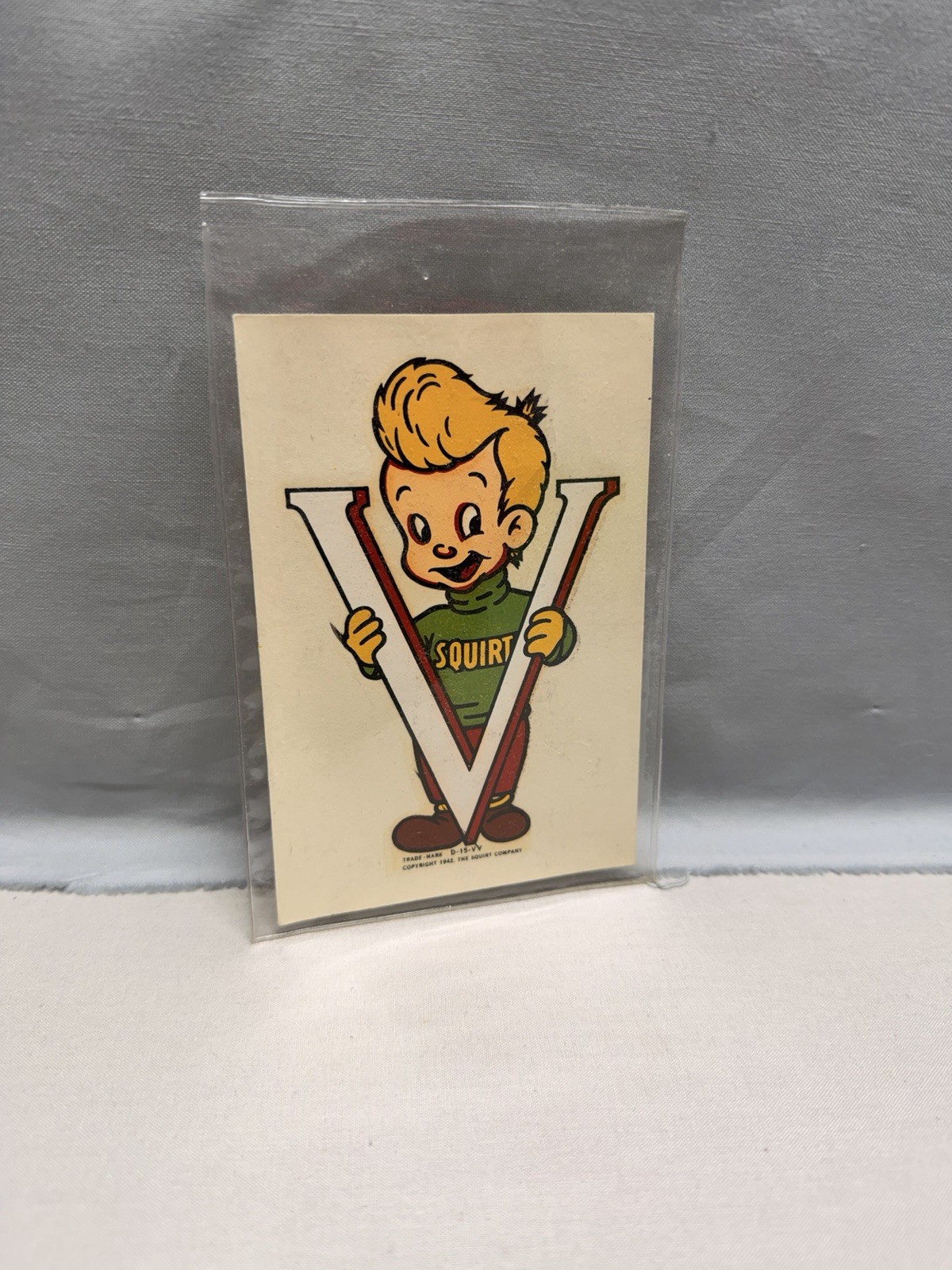 VTG 1942 Little Squirt V For Victory Soda Advertising Window Decal WW2 Era
