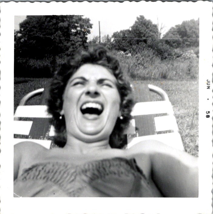 1958 Snapshot Photograph - Young Woman\'s Joyful Laughter - Candid Outdoor Moment