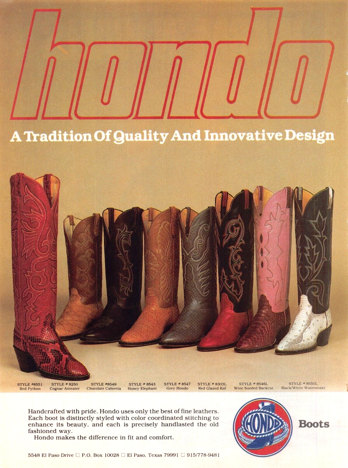 Hondo Boots Python Anteater Elephant Watersnake Exotics Vtg Magazine Print Ad